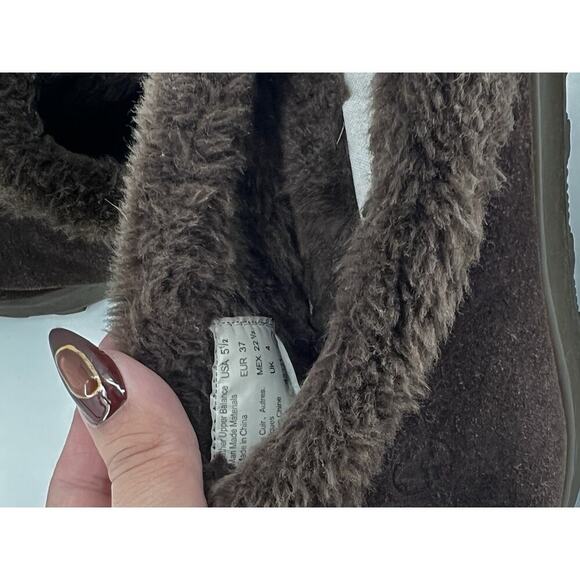 Airwalk Brown Suede Faux Fur Lined Slip-On Platform Clogs Women’s 5.5 - Picture 7 of 8